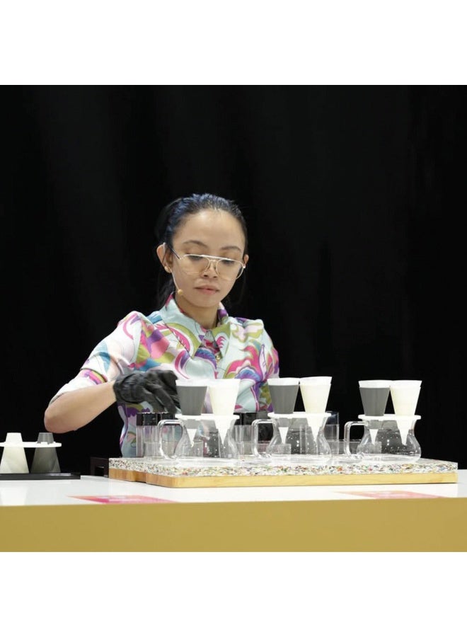 برسايذ اي طقم تقطير ثنائي العدسات وردي اللون - ماكينة تحضير قهوة مزدوجة التقطير مع قمع تقطير بلاستيكي، وإبريق زجاجي، وتصميم مسطح لتحضير كوب أو كوبين من القهوة المختصة - Image 4